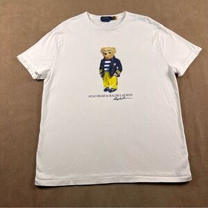 Ralph Lauren White Tee with Polo Bear in Navy & Yellow